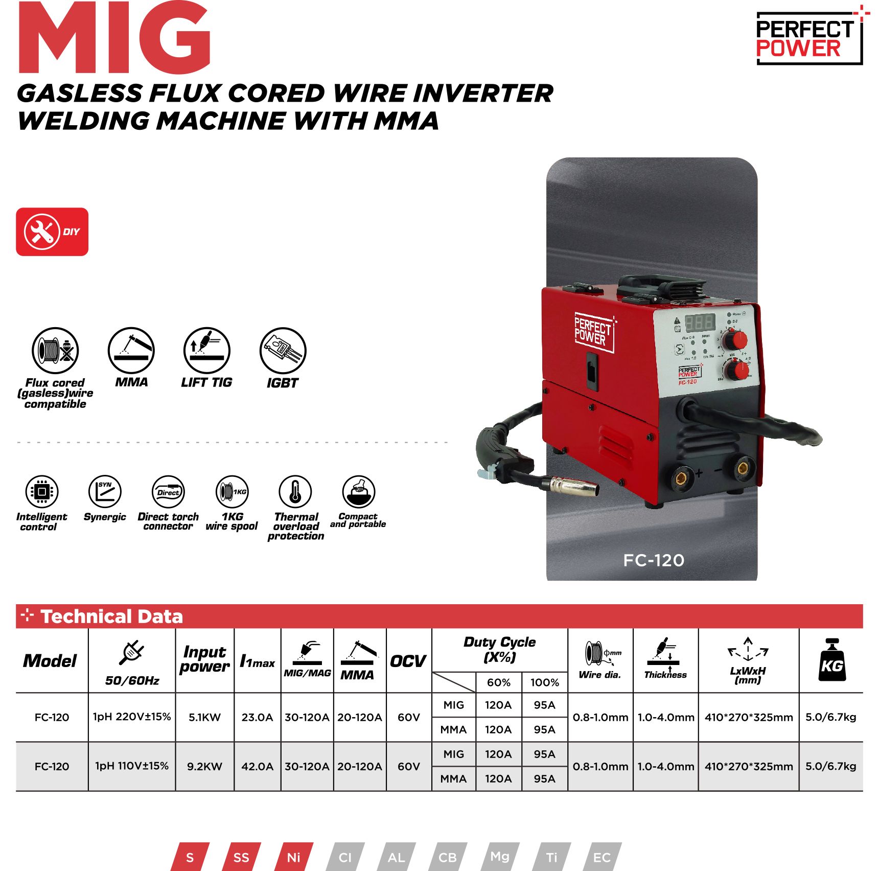 FLUX CORED MMA FC-120 Gasless Flux Cored Wire Inverter Welding Machine